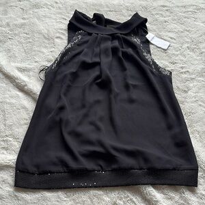 Suzy Shier Black Sequin Mesh Blouse – Size S | Night-Out Glam | Statement Style